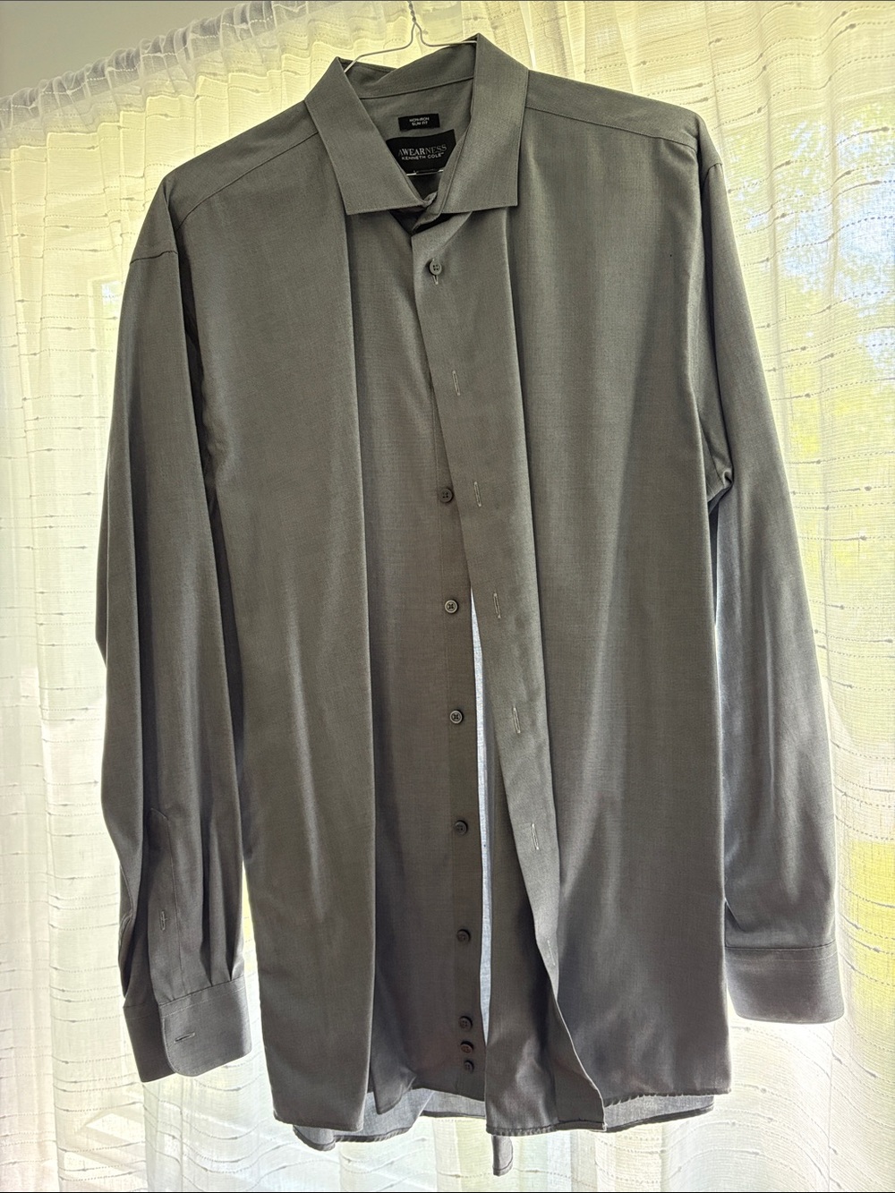 Awareness Kenneth Cole Men's Slate Gray Long-Sleeve Dress Shirt